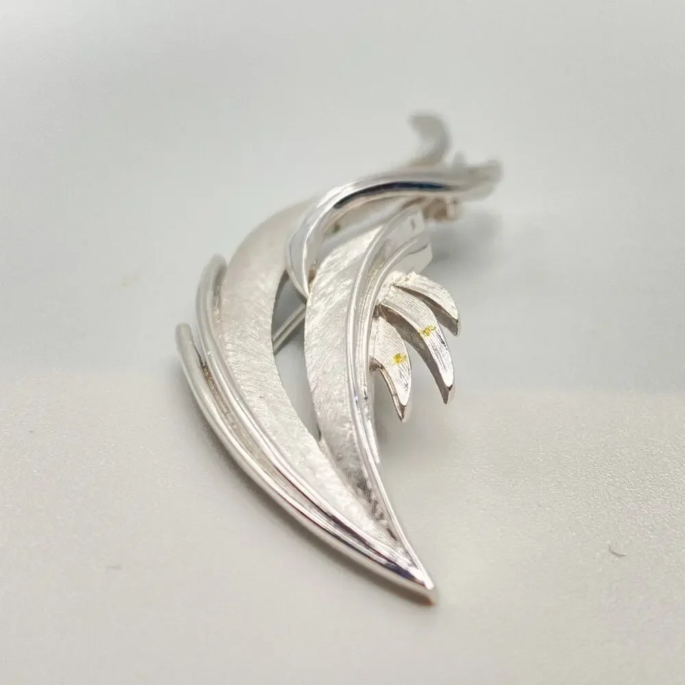 Vintage Crown Trifari Silver Leaf Brooch Signed